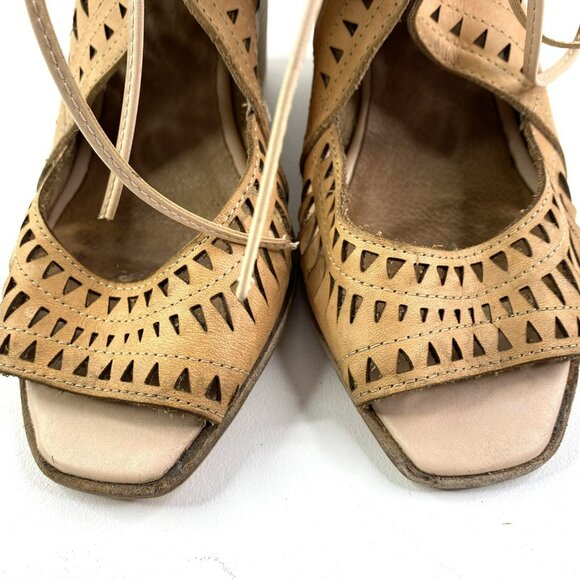 Jeffrey Campbell Shoes Size 10 Rodillo Tan Cut Out Boho Lace Up Wedge Sandals - Picture 3 of 9